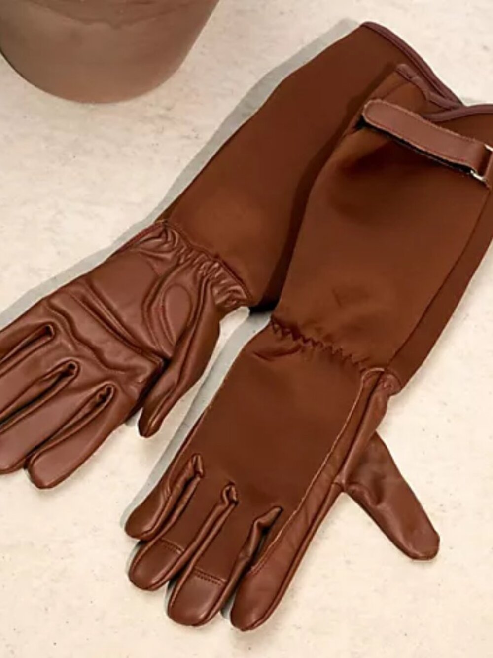 Martha Stewart Leather Palm Long Gardening Gloves, Brown Sz S/M a721791